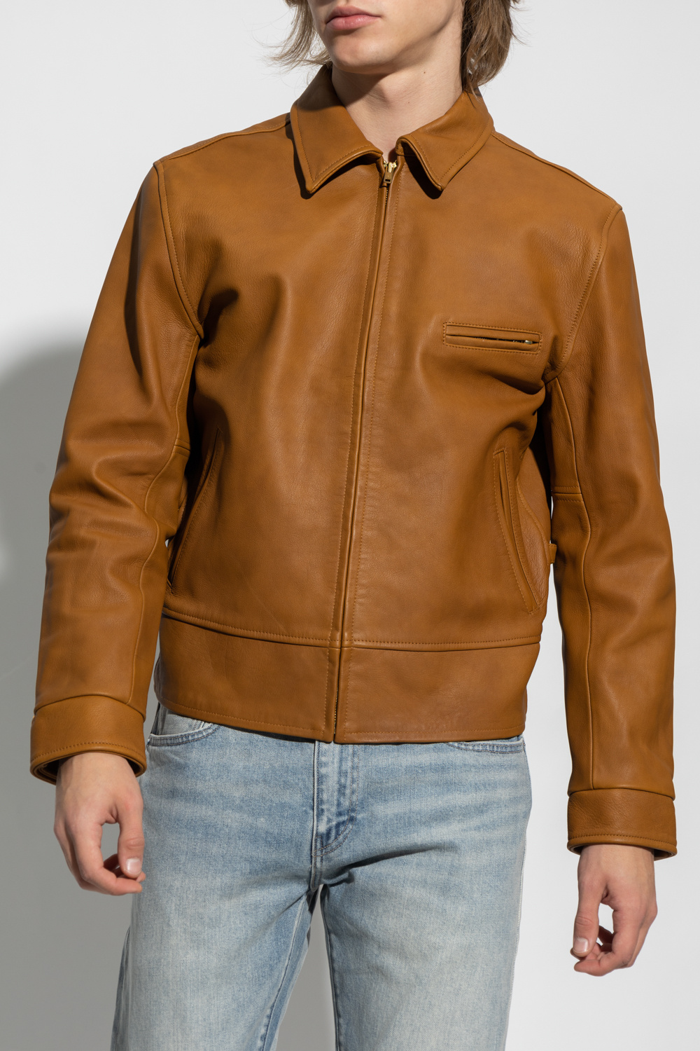 IetpShops Canada - funnel neck flap-pocket jacket - Brown Leather